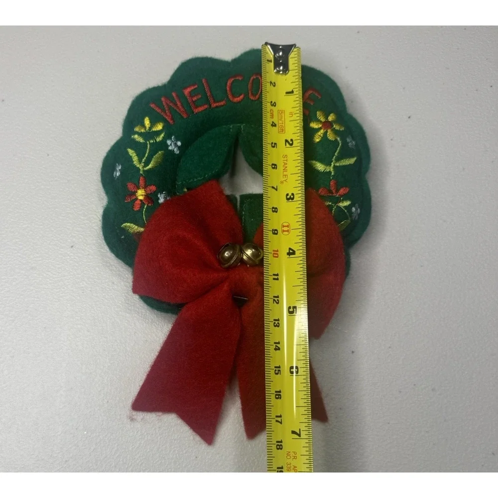Vintage 2 Christmas Door‎ Knob Cover Plush Welcome Wreath Embroidered Bells